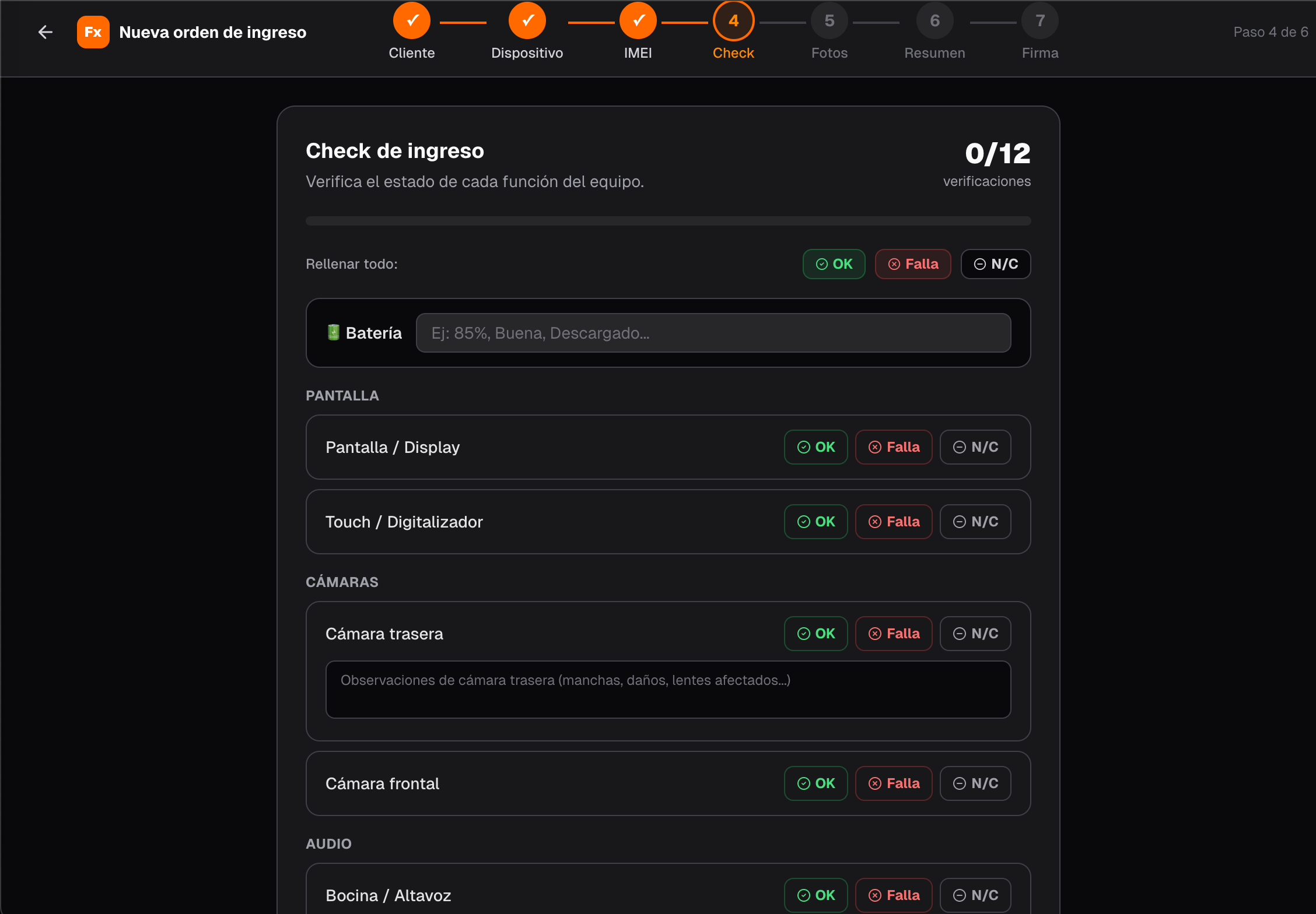 Check de ingreso punto a punto