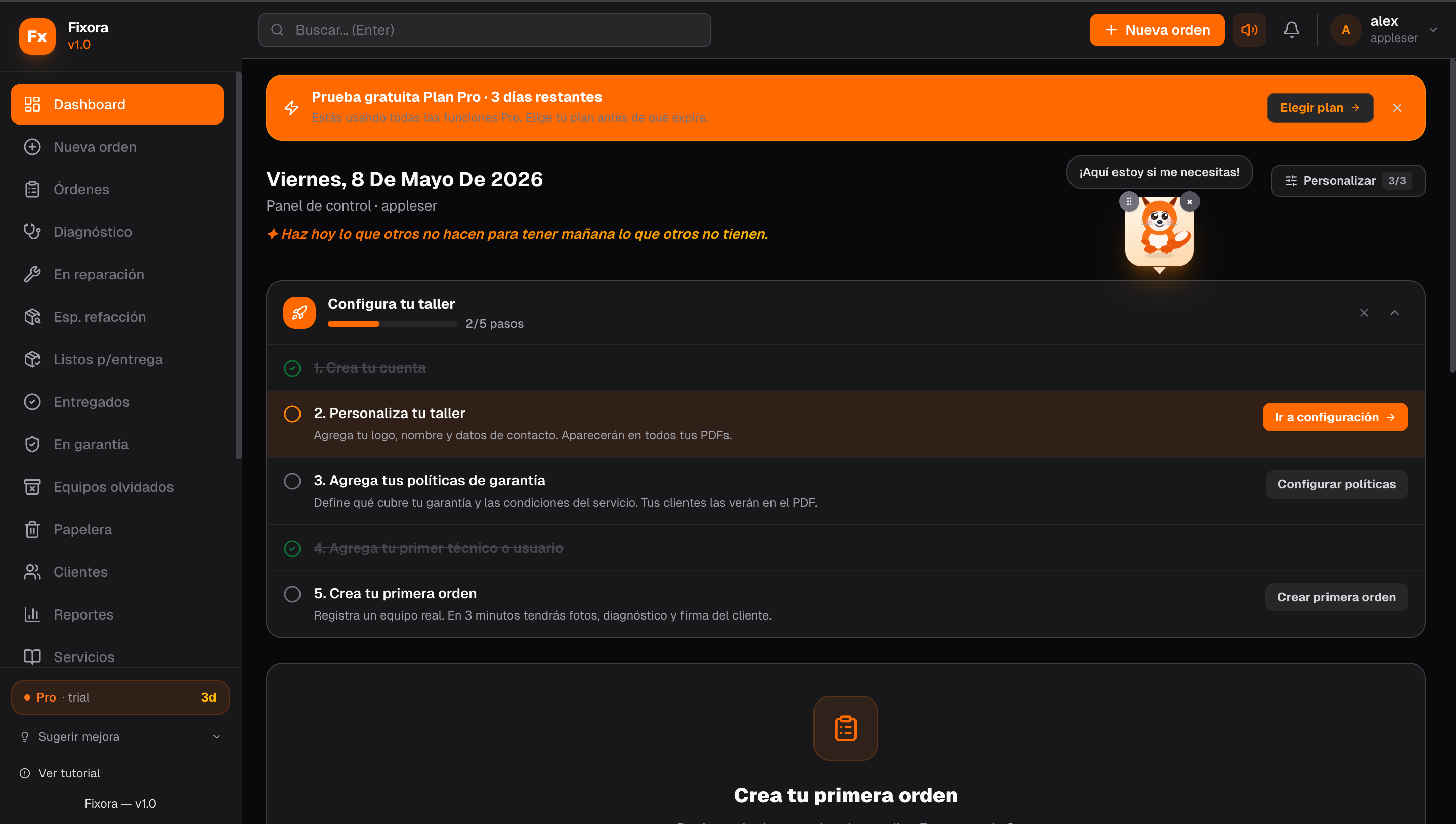 Dashboard de Fixora